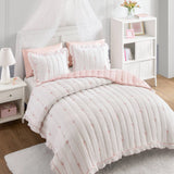 Soft Bow Embroidered Quilt Mini Set, Pink