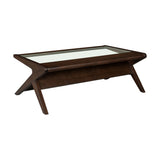 Mid-Century Tempered Glass Top Morocco Brown Coffee Table