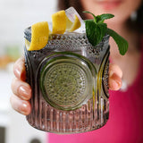 10oz Smoke Grey Ribbed Floral Glass Set of 6