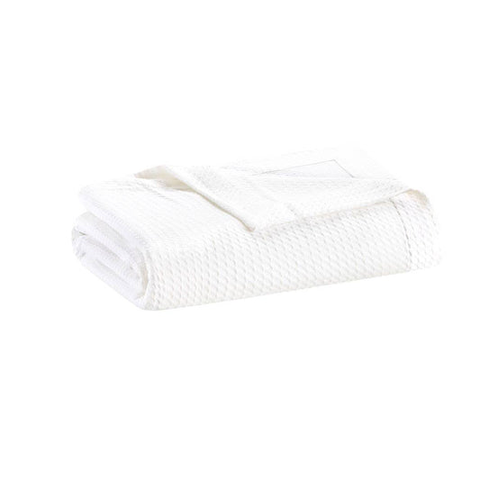 All-Season Egyptian Cotton Woven Bedding Blanket, White