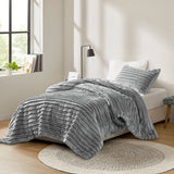 300GSM Fluffy Ribbed Plush Comforter Set,Gray