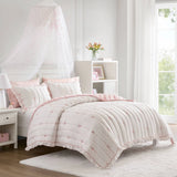 Soft Bow Embroidered Quilt Mini Set, Pink
