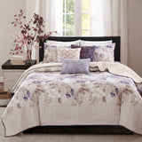 6 Piece Watercolor Floral Reversible Quilt Set, Taupe