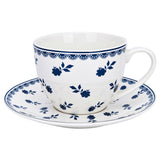 Vintage Indigo Porcelain Tea Cup & Saucer Set of 4