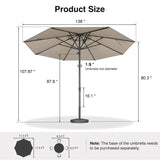 PURPLE LEAF Semi-Auto Outdoor Market Table Umbrella with Heavy-Duty Fabric