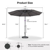 PURPLE LEAF Semi-Auto Outdoor Market Table Umbrella with Heavy-Duty Fabric