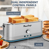 Plum Chef 4-Slice Toaster, 7 Browning Settings, Defrost/Reheat Functions, Removable Crumb Tray, Full body Stainless Steel Housing 1350W ，Anti-Fingerprint & Anti-Jam(stainless steel)
