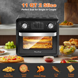 Plum Chef Air Fryer Toaster Oven 11QT, 5-in-1 Countertop Oven with Rapid Air Circulation, Air Fry, Bake, Broil, Dehydrate, Toast, for 1-2 People, 1000W, Oil-Free, Includes Frying Basket & Baking Pan, Black