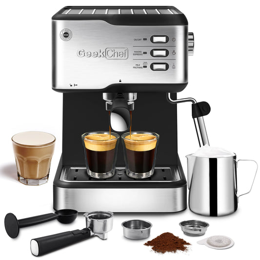 【USED】 Coffee Espresso Machine,20 BarPump Pressure Espresso and Cappuccino latte Maker with Milk Frother Steam Wand, 1.45L WaterTank,950W,Complimentary ESE Filter