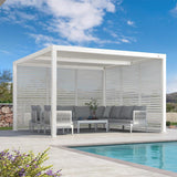 PURPLE LEAF Athena Louvered Pergola white Outdoor Aluminum Pergola with Shutter Wall Adjustable Gazebo Rainproof for Patio Deck Garden