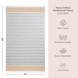 4 Packed Terry Peshtemal and Premium Beach Towel, Mediterranean Cotton Turkish Peshtemals, 35" x 60",  Modern & Traditional Turkish Bath Towels