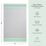 4 Packed Terry Peshtemal and Premium Beach Towel, Mediterranean Cotton Turkish Peshtemals, 35" x 60",  Modern & Traditional Turkish Bath Towels
