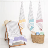 4 Packed Terry Peshtemal and Premium Beach Towel, Mediterranean Cotton Turkish Peshtemals, 35" x 60",  Modern & Traditional Turkish Bath Towels