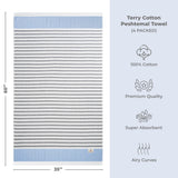 4 Packed Terry Peshtemal and Premium Beach Towel, Mediterranean Cotton Turkish Peshtemals, 35" x 60",  Modern & Traditional Turkish Bath Towels