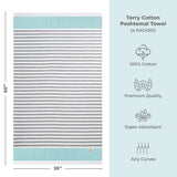 4 Packed Terry Peshtemal and Premium Beach Towel, Mediterranean Cotton Turkish Peshtemals, 35" x 60",  Modern & Traditional Turkish Bath Towels