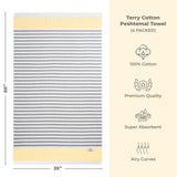4 Packed Terry Peshtemal and Premium Beach Towel, Mediterranean Cotton Turkish Peshtemals, 35" x 60",  Modern & Traditional Turkish Bath Towels