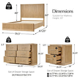 4-Piece Modern Fluted Solid Wood Bedroom Set with Oak Texture