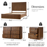 4-Piece Modern Fluted Solid Wood Bedroom Set with Oak Texture