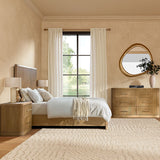 4-Piece Modern Fluted Solid Wood Bedroom Set with Oak Texture