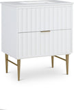 Modernist Quartz Bathroom Vanity with Elegant White Finish and Contemporary Gold Accents Design