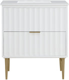 Modernist Quartz Bathroom Vanity with Elegant White Finish and Contemporary Gold Accents Design