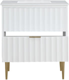 Modernist Quartz Bathroom Vanity with Elegant White Finish and Contemporary Gold Accents Design