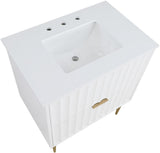 Modernist Quartz Bathroom Vanity with Elegant White Finish and Contemporary Gold Accents Design