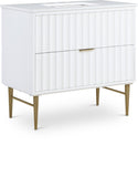 Modernist Quartz Bathroom Vanity with Elegant White Finish and Contemporary Gold Accents Design