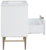 Modernist Quartz Bathroom Vanity with Elegant White Finish and Contemporary Gold Accents Design