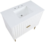 Modernist Quartz Bathroom Vanity with Elegant White Finish and Contemporary Gold Accents Design