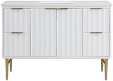 Modernist Quartz Bathroom Vanity with Elegant White Finish and Contemporary Gold Accents Design