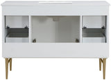 Modernist Quartz Bathroom Vanity with Elegant White Finish and Contemporary Gold Accents Design
