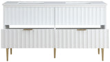 Modernist Quartz Bathroom Vanity with Elegant White Finish and Contemporary Gold Accents Design