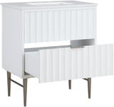 Modernist Quartz Bathroom Vanity with Elegant White Finish and Contemporary Gold Accents Design