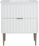 Modernist Quartz Bathroom Vanity with Elegant White Finish and Contemporary Gold Accents Design
