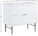 Modernist Quartz Bathroom Vanity with Elegant White Finish and Contemporary Gold Accents Design