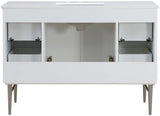 Modernist Quartz Bathroom Vanity with Elegant White Finish and Contemporary Gold Accents Design