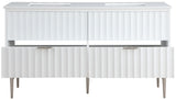 Modernist Quartz Bathroom Vanity with Elegant White Finish and Contemporary Gold Accents Design