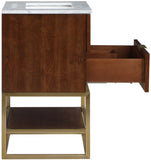 Monad Carrara Marble Contemporary Bathroom Vanity with Brushed Gold Base and Elegant Design