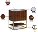 Monad Carrara Marble Contemporary Bathroom Vanity with Brushed Gold Base and Elegant Design