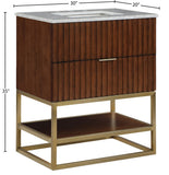 Monad Carrara Marble Contemporary Bathroom Vanity with Brushed Gold Base and Elegant Design