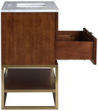 Monad Carrara Marble Contemporary Bathroom Vanity with Brushed Gold Base and Elegant Design