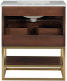 Monad Carrara Marble Contemporary Bathroom Vanity with Brushed Gold Base and Elegant Design