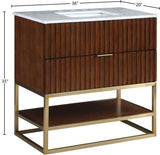 Monad Carrara Marble Contemporary Bathroom Vanity with Brushed Gold Base and Elegant Design