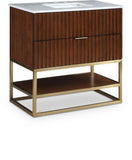Monad Carrara Marble Contemporary Bathroom Vanity with Brushed Gold Base and Elegant Design