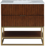 Monad Carrara Marble Contemporary Bathroom Vanity with Brushed Gold Base and Elegant Design