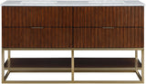 Monad Carrara Marble Contemporary Bathroom Vanity with Brushed Gold Base and Elegant Design