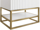 Monad Carrara Marble Contemporary Bathroom Vanity with Brushed Gold Base and Elegant Design