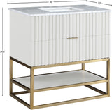 Monad Carrara Marble Contemporary Bathroom Vanity with Brushed Gold Base and Elegant Design