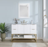 Monad Carrara Marble Contemporary Bathroom Vanity with Brushed Gold Base and Elegant Design